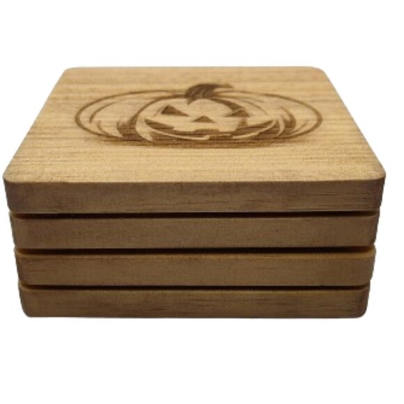 4" Wood Coasters Laser Engraved "Jack Lantern" - Picture 3 of 9